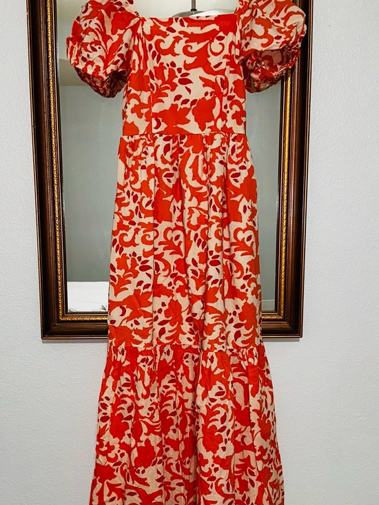 tea rose Dresses & Skirts - Cotton Maxi Dress Flutter Sleeve Orange Floral